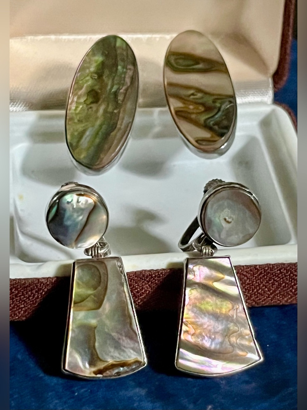 2 pair of vintage sterling silver abalone earrings from Guadalajara, Mexico